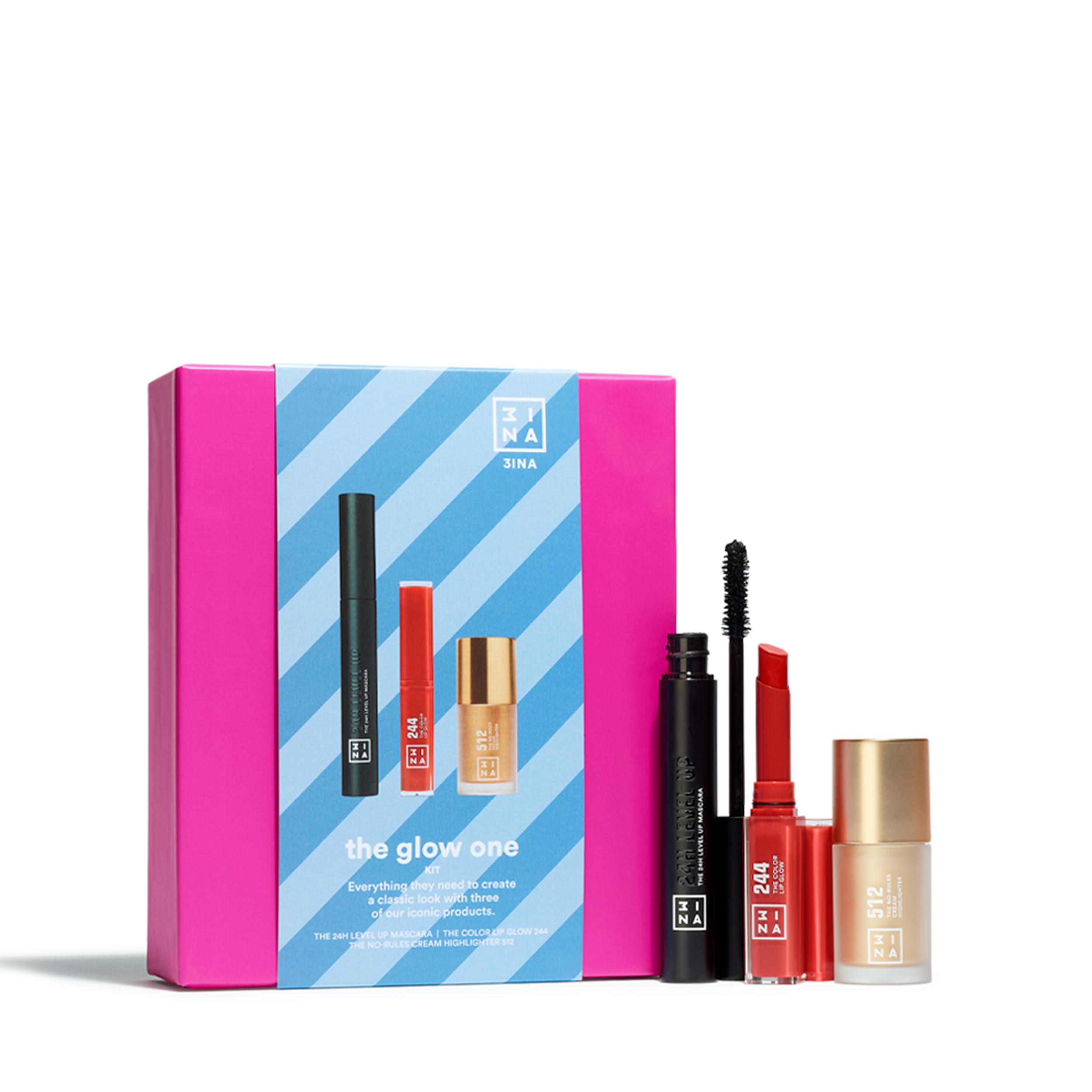 3INA MAKEUP - The Glow One Kit - 3ina Iconic Products Make-up Set - Liquid Highlighter + Red Lipstick + Black Mascara