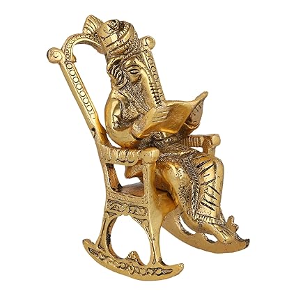 JaipurCrafts Handcrafted Home Decorative Lord Ganesha Statue (6.50 IN, Aluminium, Gold)
