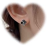 Crymystal Vintage Crystal Flower Earrings Black Rhinestone Dangle Earrings Four Leaf Flower Stud Earrings Gold Crystal Drop Earrings Jewelry for Women and Teen Gifts