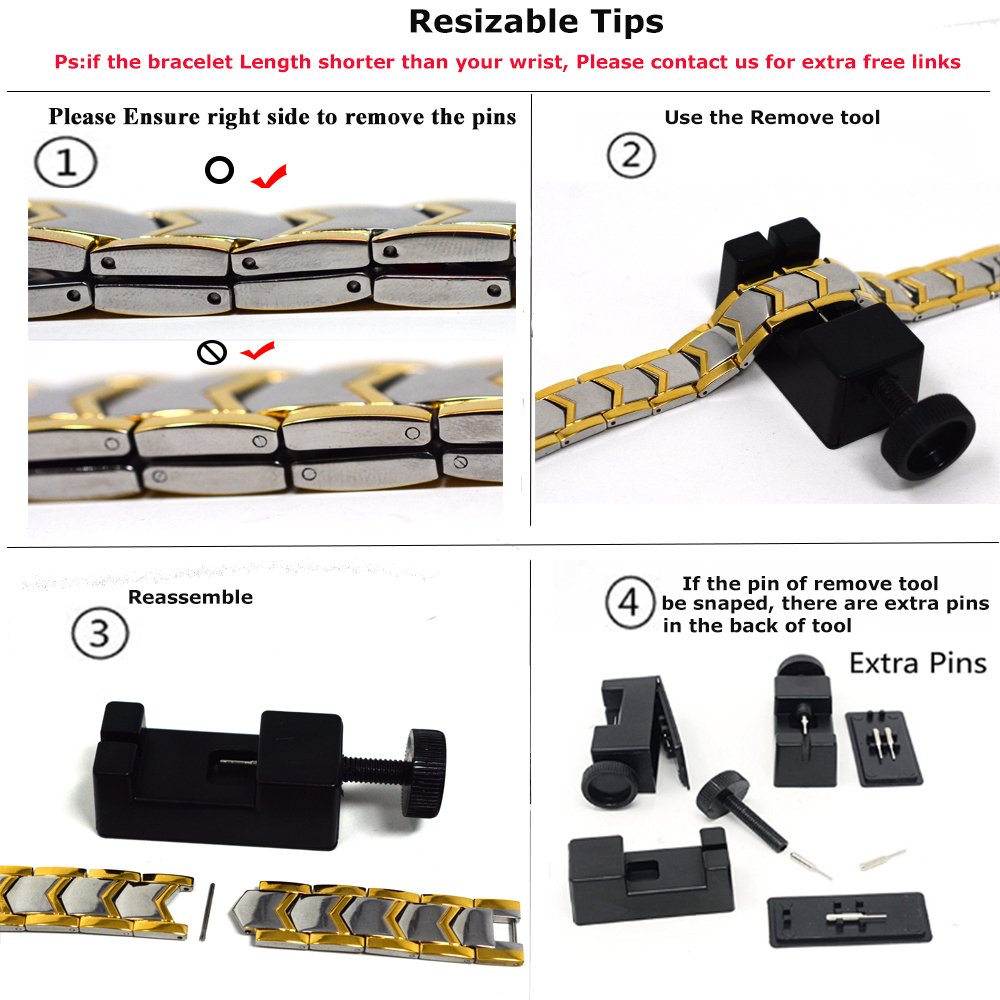 Jeracol Magnetic Bracelet Men Double Strength Health Therapy Wristband Pain Relief for Arthritis with Remove Tool, Sliver Gold