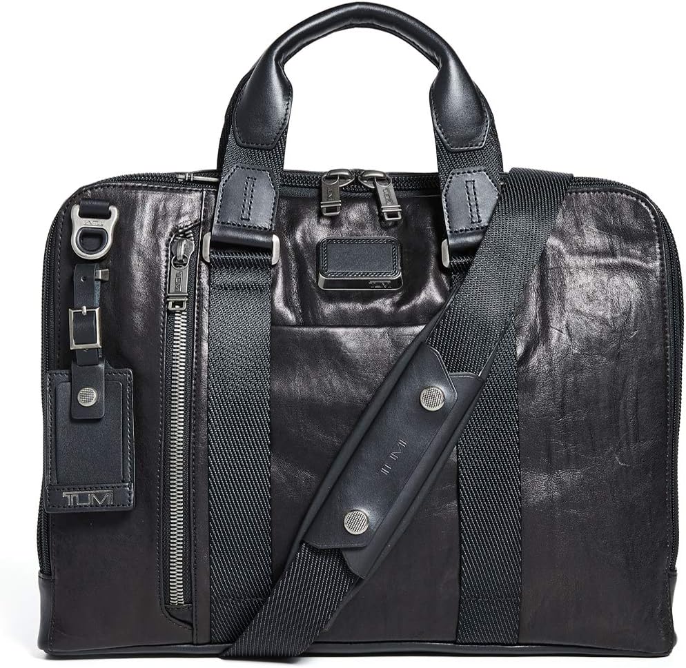 TUMI - Alpha Bravo Aviano Leather Laptop Slim Brief Briefcase - 15 Inch Computer Bag for Men and Women - Black