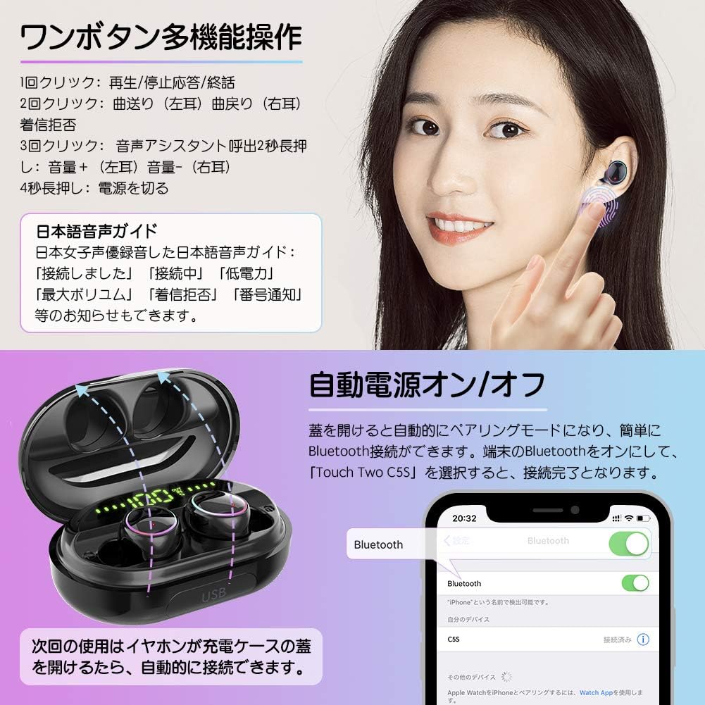 Amazon Co Jp Bluetooth イヤホン ワイヤレス Hi Fi高音質 6dステレオサウンドedr搭載 完全ipx7防水 日本語音声通知 ハンズフリー通話 瞬時接続 Ledディスプレイ 1時間連続駆動 長時間 ブルートゥース イヤホン 両耳 左右分離型 ぶるーとーすイヤホン マイク内蔵 大