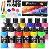 Nicpro 12 Colors Fabric Paint (1oz/30ml) with Brushes, Palette, Stencils | Permanent Soft Acrylic Fabric Paint Set, Non-Toxic Textile Paint for DIY Crafts, T-Shirts, Shoes, Jeans, Bags, Art Supplies