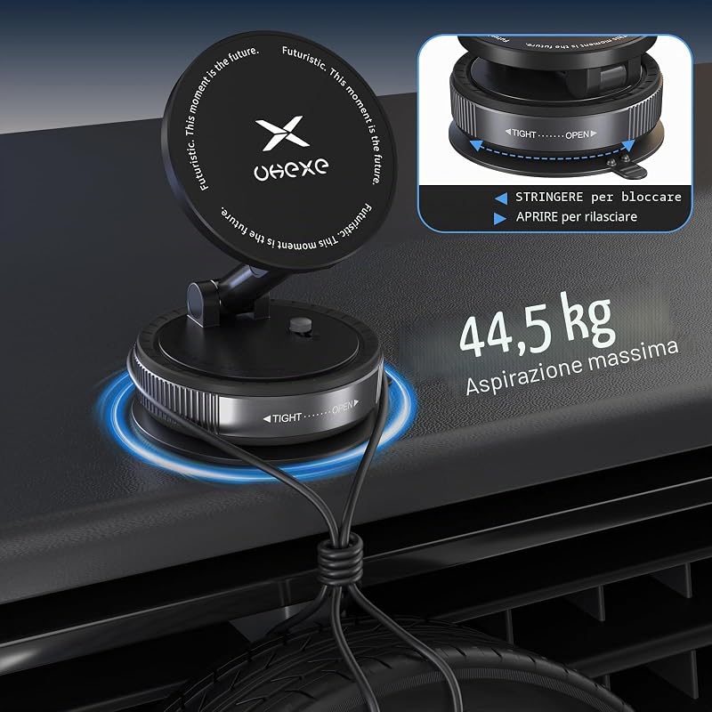 Supporto da auto magnetico con ventosa per telefono cellulare Magsafe, Supporto telefono auto a ventosa ultra regolabile 360° per iPhone 17 Pro Max 16 15 14 13 12 Air Plus (Nero) — foto 6 di 8