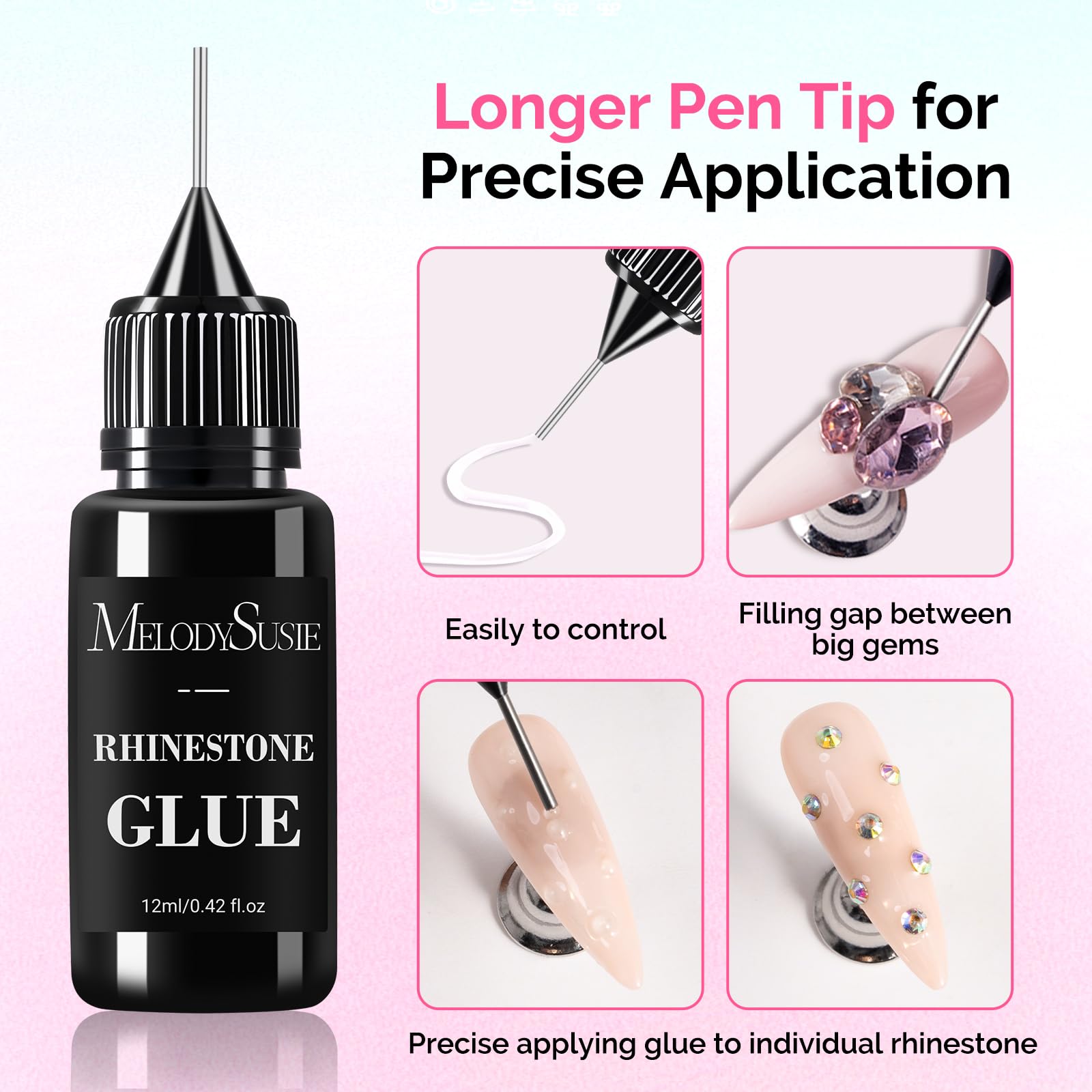 MelodySusie 2Pcs Nail Rhinestone Glue, 3D Gel Nail Art Design Strong Adhesive Nail Gem Glue for Nail Charms Gems Jewelry Decoration DIY Manicured at Home Cured Need Beauty Gifts for Women - Image 2