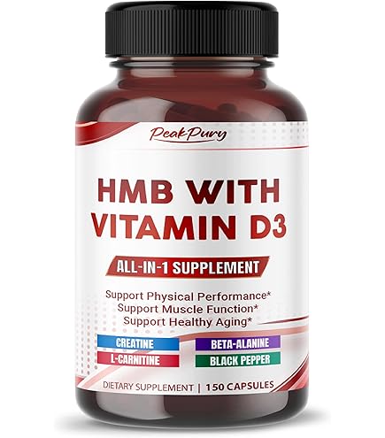 PeakPury HMB 6-in-1 Formula with Vitamin D3 & L-Carnitine, 150 Capsules
