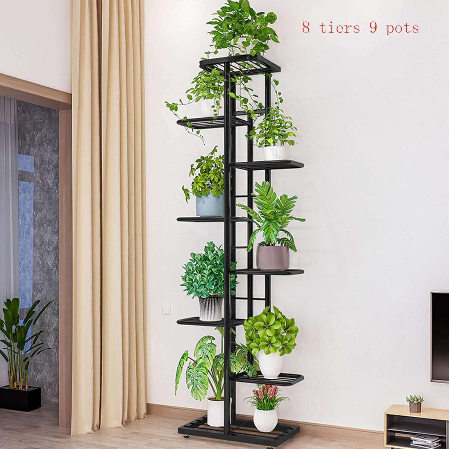 Indoor Tall Metal Plant Stand - Multi Tiered 8 Tier 9 Potted Multi-Tiered Iron Narrow Flower Stand Rack Shlelf for Corner Patio Enterway Living Room Balcony Court Garden (Grey) : Garden & Outdoor