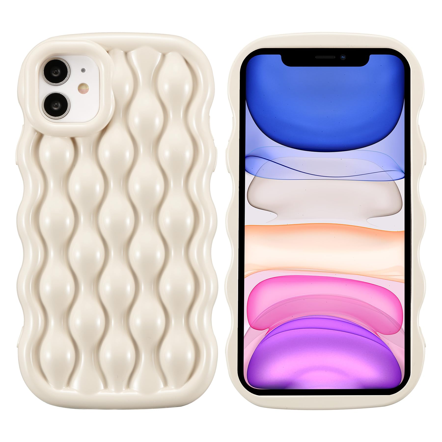 ZCDAYE for iPhone 11 Case, Cute Water Ripple Pattern Curly Wave Frame Phone Case Soft TPU Shockproof Slim Glossy Cover for Women Girls iPhone 11 (6.1 inches), Beige