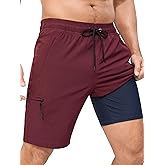SILKWORLD Mens Swim Trunks with Compression Liner Quick Dry 9" Bathing Suit Summer Beach Swimming Shorts with Zip Pockets