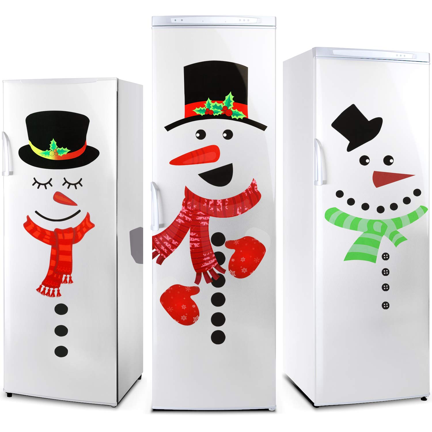 Outus 2 Sheets Snowman Fridge Stickers Winter Wall Stickers Cute Snowman Refrigerator and Door Decor for DIY Fridge Garage Window Holiday Party Decoration Supplies