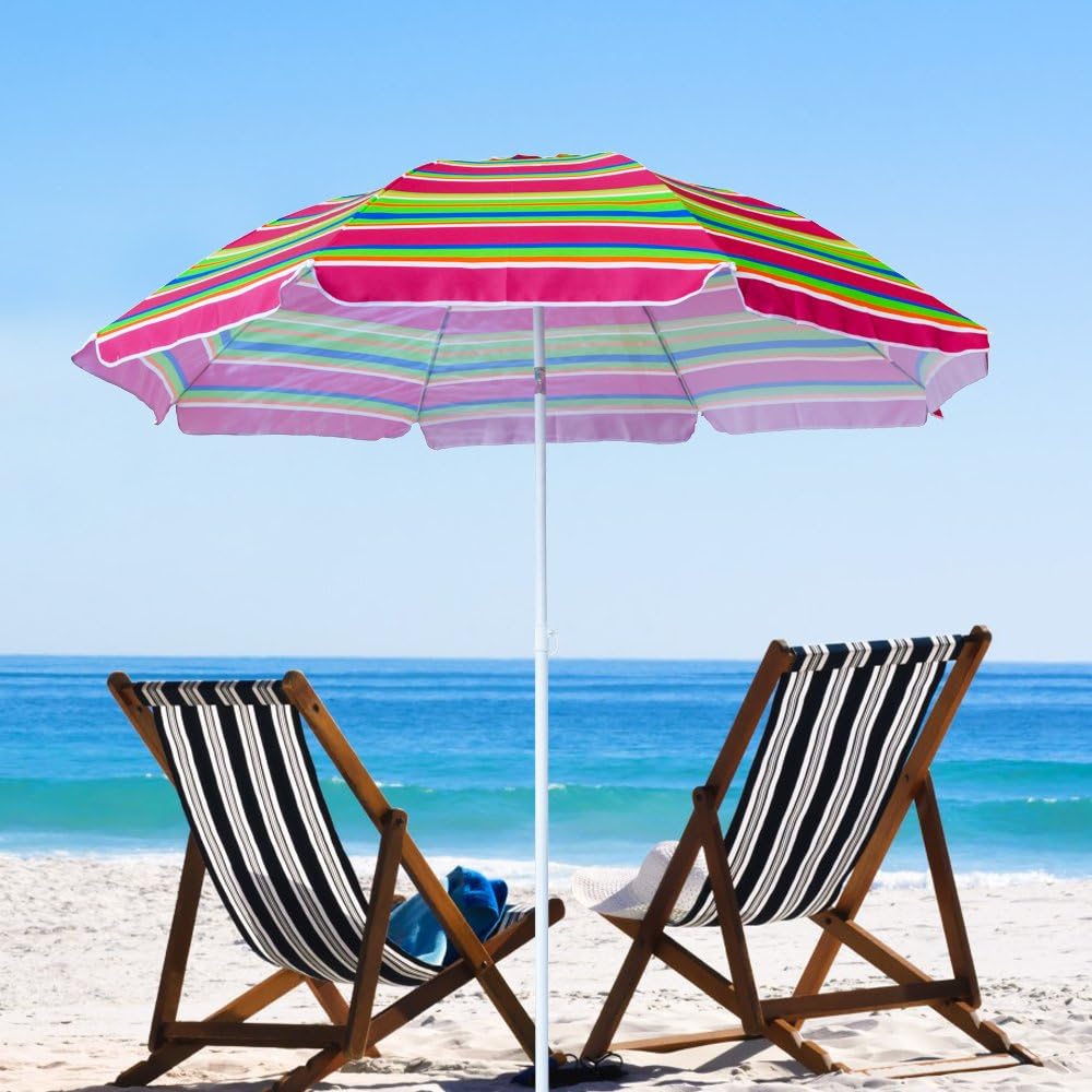 Amazon Com Snail 6 5 Feet Beach Umbrella Silver Coating Inside Sun Ray Protection Fiberglass Ribs With Integrated Sand Anchor Include Carry Bag Yellow Blue Multi Color Mulit Color A Sports Outdoors