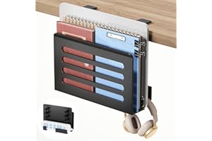 ROLIZOE 3 in 1 Desk Side Storage No Drilling Under Desk Laptop Holder with Headphone Hook & Cable Management Tray, Under Desk