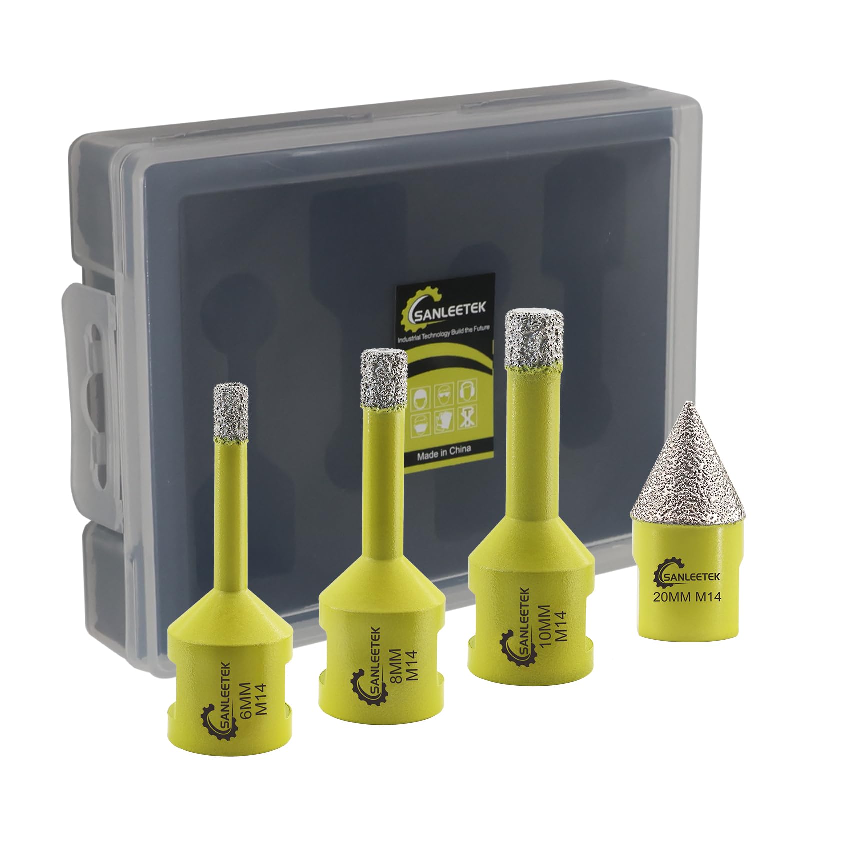 Diamond Core Drill Bits Set - 4pcs 6/8/10mm Diamond Hole Saw+1pc 20mm Beveling Chamfer Bit SANLEETEK for Porcelain Ceramic Tile Marble Granite Artificial Stone M14 Thread