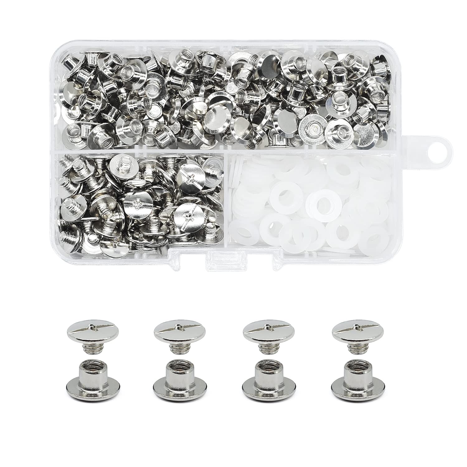 JINTANG 100 Sets Chicago Screw Posts M5 x 4mm Rivet Chicago Binding Screws, Metal Rivet Replacement Repair for Bags, Collar, Harness, Luggage, Purse, Dog Lead, Backpack, Belt (Silvery) — image 1