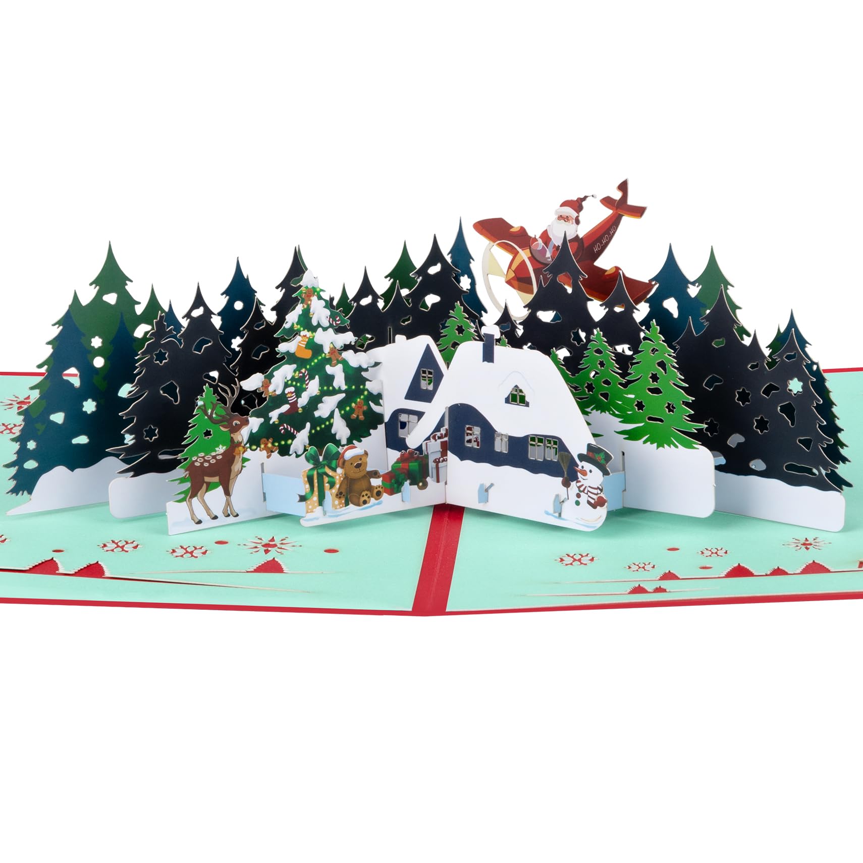 GREETING ART Pop Up Christmas Cards - Forest, Santa Claus, Elk & Tree Designs - 3D Holiday Cards