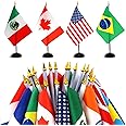 ANLEY 24 Countries Deluxe Desk Flags Set - 8 x 5 Inches Miniature American US Desktop Flag with 13" Black Pole - Vivid Color and Fade Resistant - Come with Black Base and Golden Top
