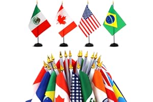 ANLEY 24 Countries Deluxe Desk Flags Set - 8 x 5 Inches Miniature American US Desktop Flag with 13" Black Pole - Vivid Color and Fade Resistant - Come with Black Base and Black Top