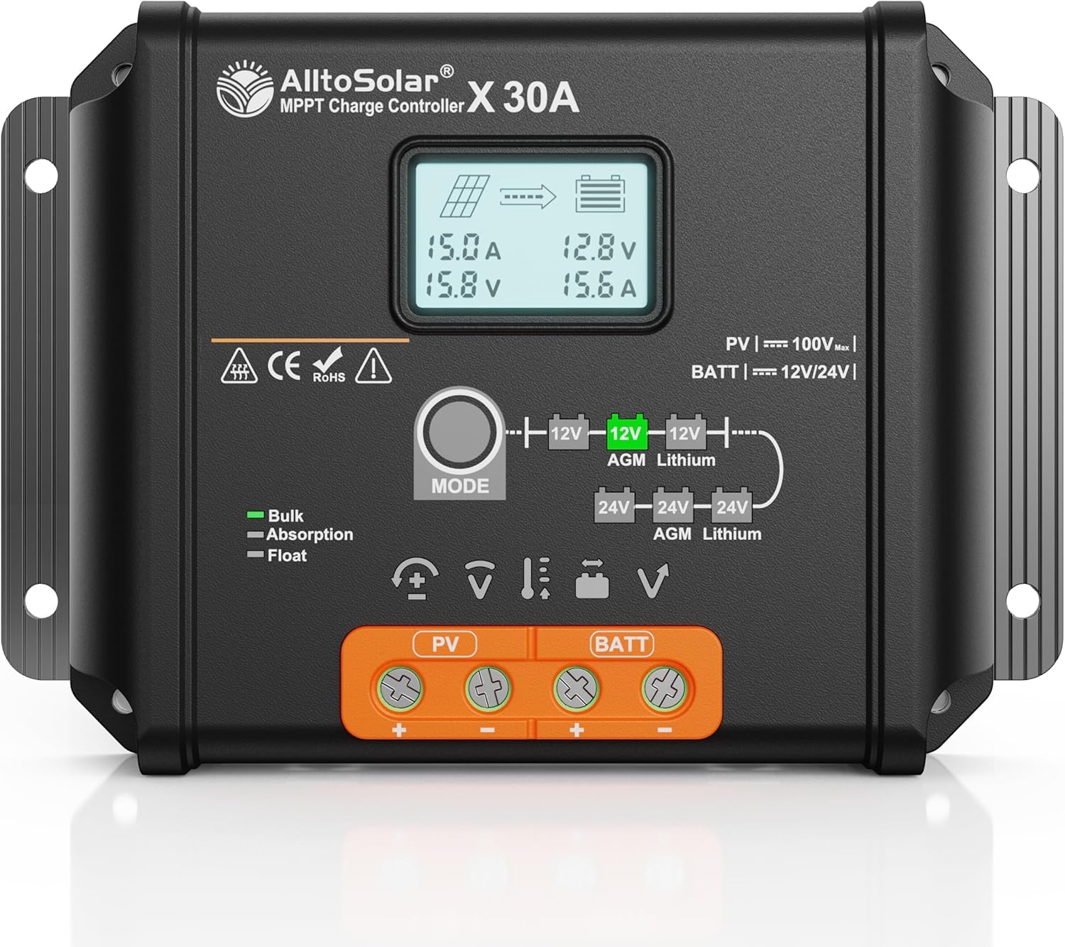 Photo 1 of Allto Solar 20 Amp 12V/24V MPPT Solar Charge Controller, 20A Solar Charge Regulator with LCD Backlit Display + Temp Sensor, Perfect for 12/24 Volt Gel AGM Lifepo4 Battery