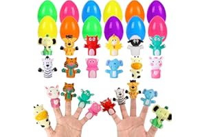 JIALWEN 12 Pack Easter Eggs Prefilled with Animal Finger Puppets, Easter Basket Stuffers Plastic Easter Eggs Fillers Surprise Easter Gifts Hunt Party Favors Classroom Prize Supplies