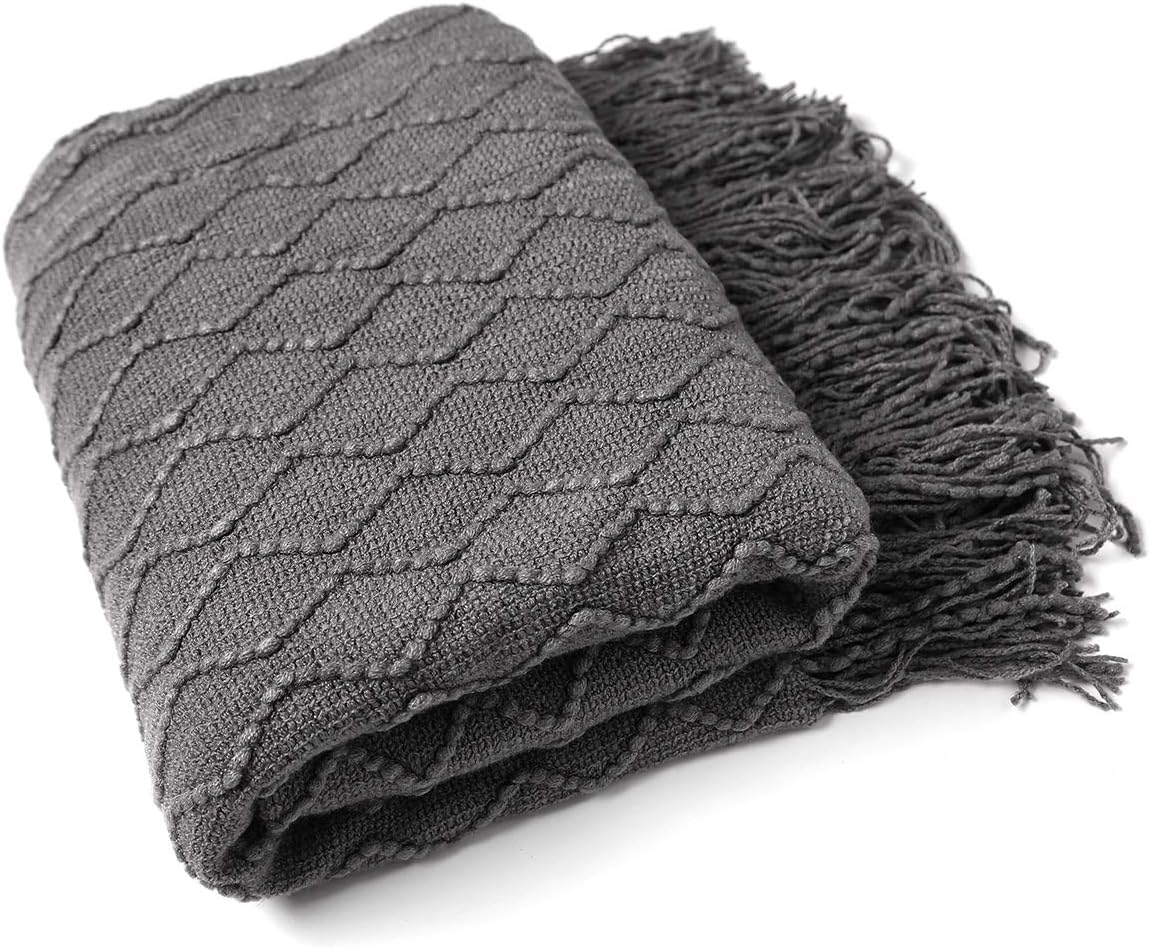 SPAOMY Throw Blanket, Knit Blanket with Tassels, Textured Cozy Lightweight Decorative Throw Blanket for Couch, Bed, Sofa, Travel- All Seasons (50x60 Inch, Beige): Home & Kitchen