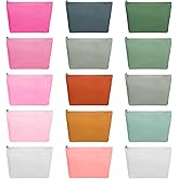 Dimeho 15 PCS Canvas Makeup Bags, Bulk Zipper Cosmetic Pouch Boho Color Travel Toiletry Bags Multi-Purpose Blank Pencil Case for Women Teacher DIY Craft Cosmetic Pencil Travel