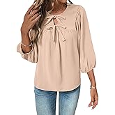 SHEWIN Womens Tops 3/4 Sleeves Blouse Babydoll Dressy Casual Top Elegant Bow Tie Loose Ladies Shirts 2026