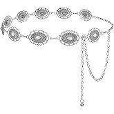 LEACOOLKEY Western Metal Concho Belt for Women Cowgirl Boho Waist Chain Belt for Dresses Jeans Pants