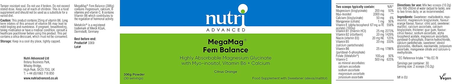 Metagenics MegaMag Fem Balance Magnesium Glycinate Powder, with Vitamin B6, Calcium and Vitamin C - Image 3