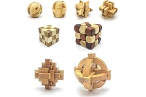 PicassoTiles 8 Styles Interlocking Sensory Toys Wooden Burr Cube, Ball and Barrels Logic Skill Genius Puzzle Brain Teaser Games & Intellectual 3D Assembling Educational Toy Set for Kids & Adults PTP08
