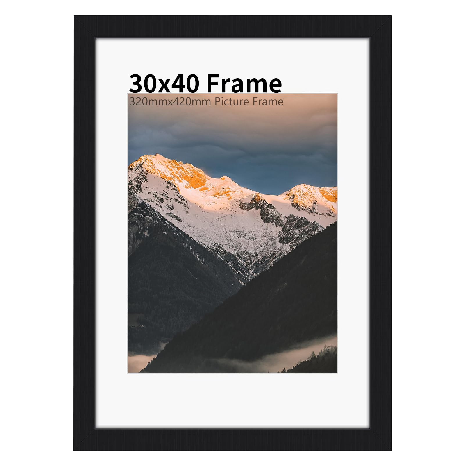 30x40 cm Frame, Photo Frames for 30x40 cm Pictures, Black Wood Photo Frames with Mat and Plexiglass for Table Top and Wall Mounting, Poster Frame with Elegant Classic Design