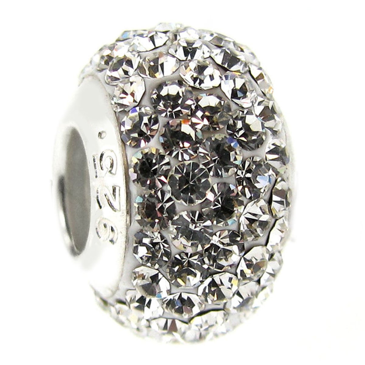 Queenberry Sterling Silver April Synthetic Birthstone Round White Crystal European Style Bead Charm