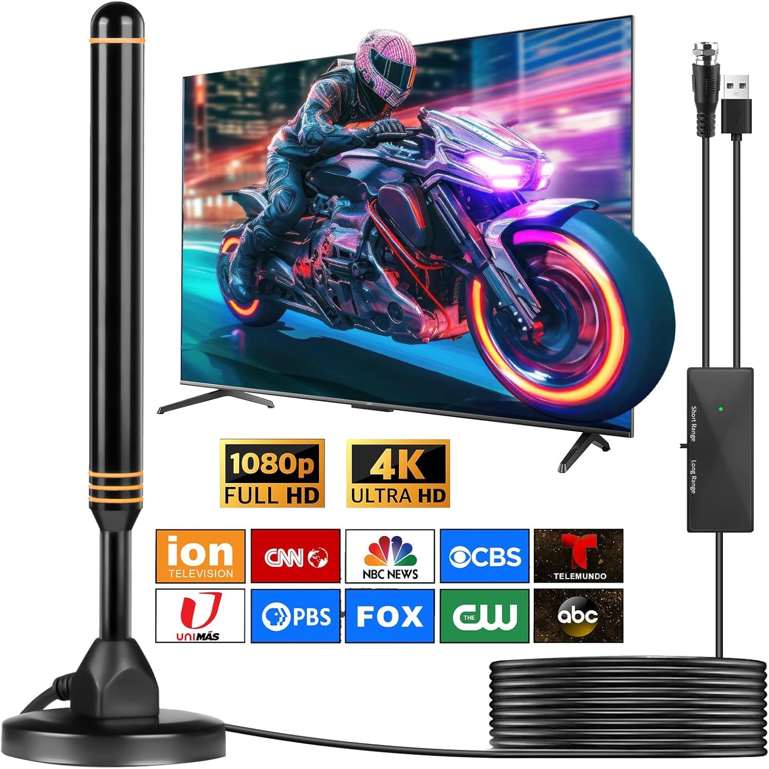 Photo 1 of TV Antenna Indoor Antenna for Smart TV for Long Range Reception and All Smart TVs HD Digital Antenna with Amplifier Signal Booster for Local Channels Supports 4K 1080p-(Orange)