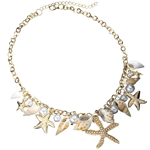 QhgPnt 1Pcs Starfish Necklace, Gold Shell Starfish Pendant, Beach Jewellery for Women, Bohemian Style Jewelry, Summer Vacation Accessory, Lightweight Design, One Size Fits Most