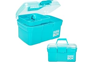 TERGOO 11in Mutipurpose Storage Box Organizer with Removable Tray, Portable Small Craft Box with Handle, Plastic Clear Tool Box Art Case for Makeup, Sewing, Nail, Hair Accessories (Blue)