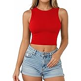 CLOZOZ Womens Tank Tops Round Neck Ribbed Sleeveless Crop Tops for Women High Neck Basic Crop Tank Top