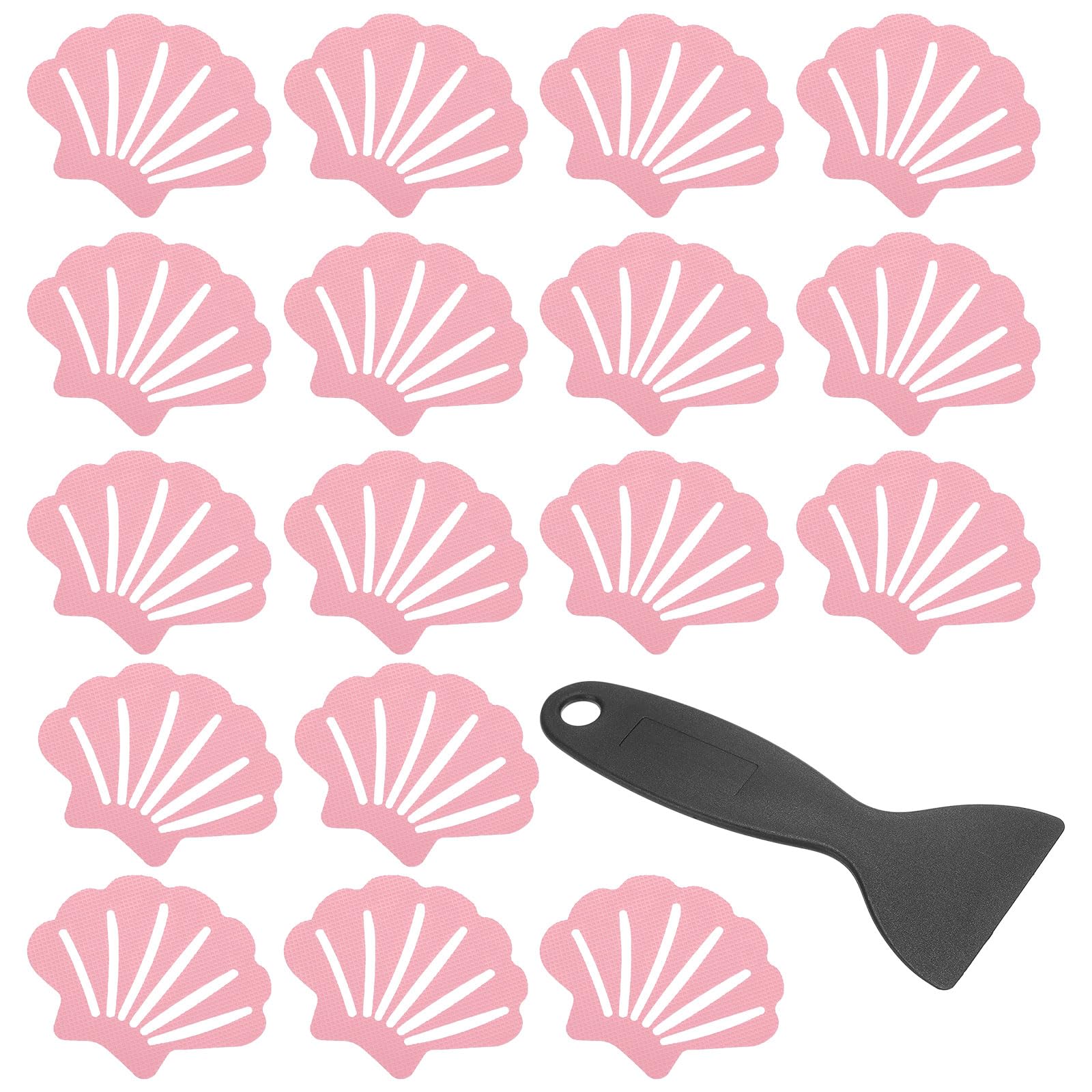 PATIKIL 30 Pcs Non Slip Bathtub Stickers, Anti Slip Shower Stickers with Scraper Bathroom Shower Floor Decals Sea Shell Shape Cute Treads Tubs, Pink