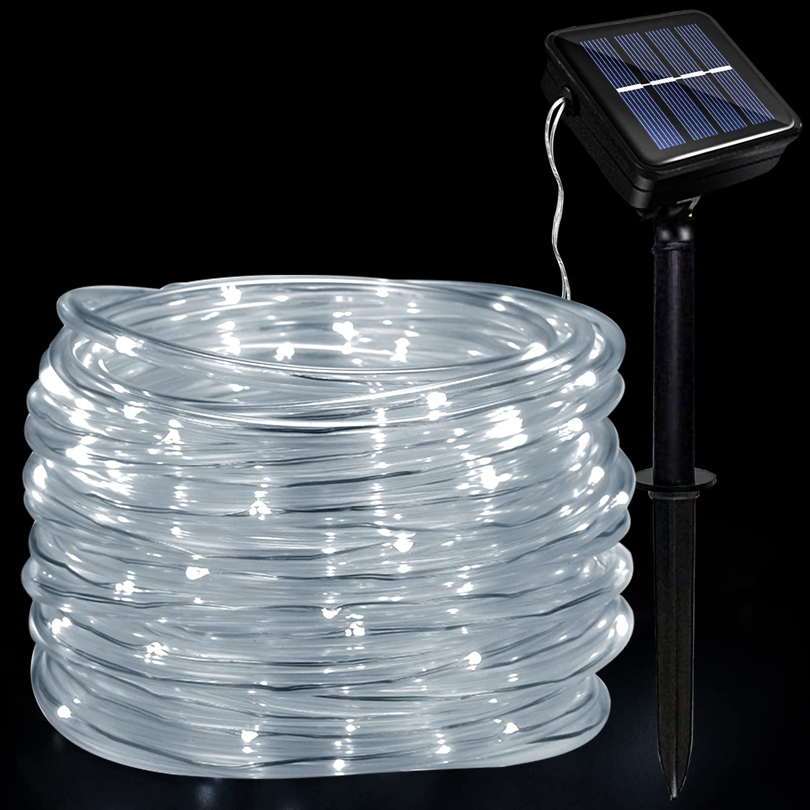 JIMACRO Outdoor Solar LED Rope Lights, IP65 Waterproof Rope Lights 12m/39.4ft 100LEDs Solar Decoration Lights with 8 Lighting Modes, Rope Fairy Light for Garden Tree Party Christmas Decoration