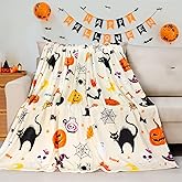 Halloween Throw Blanket Soft Flannel Pumpkin Ghost Blanket Ultra Soft Funny Black Cat Spooky Bed Cover Cozy Fuzzy Plush Couch Cover Harvest Festival Gifts Blanket for Home Adults Kids 50