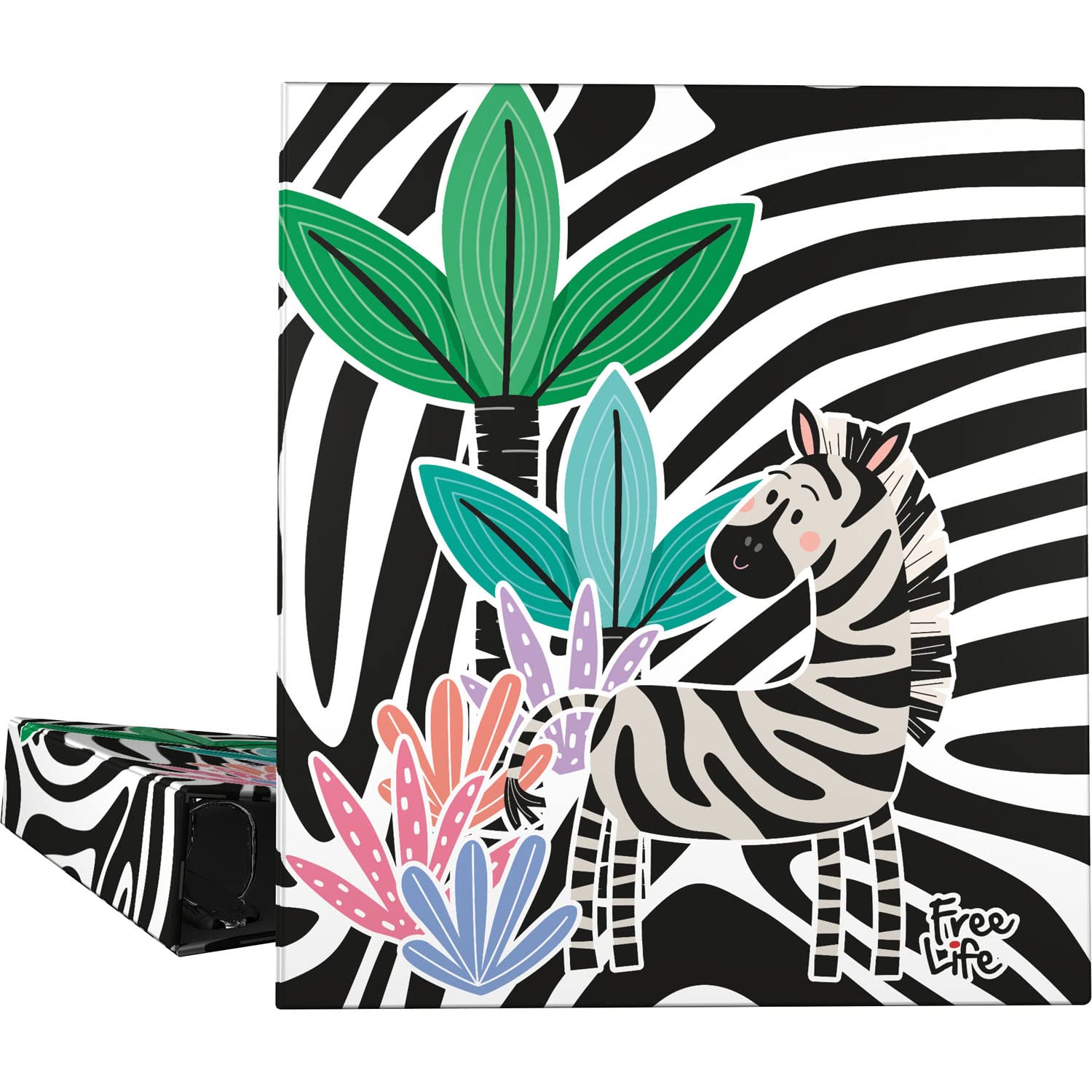 Grafoplás 88172640. A4 Ring Binder, 4 Mixed Rings 40 mm, Soft Anti-Fingerprint, Free Life Collection, Zebra, Multicoloured