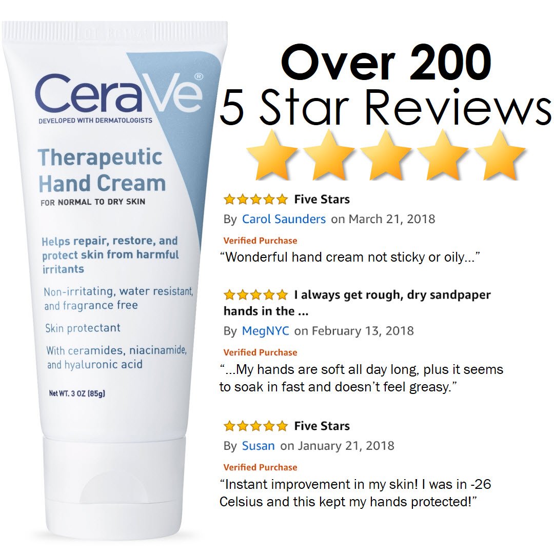 CeraVe Therapeutic Hand Cream for Dry Cracked Hands | 3 Ounce | With Hyaluronic Acid and Niacinamide | Fragrance Free : Therapeutic Skin Care Products : Beauty
