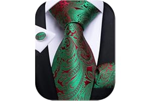 DiBanGu Mens Christmas Ties for Vacation Silk Festive Necktie and Pocket Square Cufflinks Set with Gift Box Holiday Xmas Tie