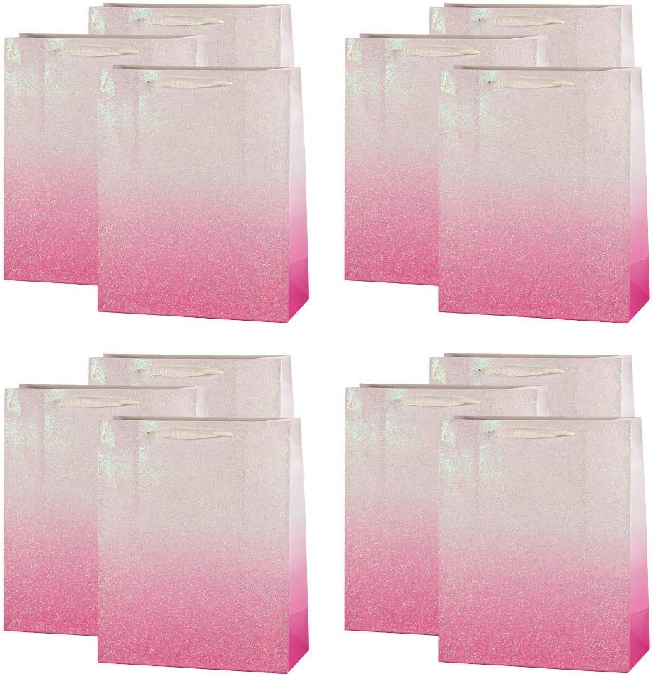 UNIQOOO 12Pcs Pink Glitter Ombre Gift Bags