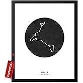 Monem Art Personalized Pisces Print, Customized Black Star Map Poster and Canvas, Zodiac Sign Art, Gift for Family, Loved Ones, Friends, Available in 8x10