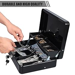 KYODOLED Cash Box with Money Tray, Key Lock Money