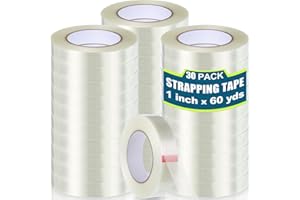 Treela 30 Rolls Filament Strapping Tape 5.5 Mil Transparent Reinforced Fiberglass Heavy Duty Packing Shipping Tape for Sealing Binding Fixing (1 Inch X 60 Yards)