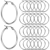 SOFPLATE 1 Box 60Pcs 30mm Hoop Earring Findings Stainless Steel Earring Beading Hoops Set Hypoallergenic Silver Dangle Hoop Earrings Open Round Earring Findings for Jewelry Making Supplies DIY Craft
