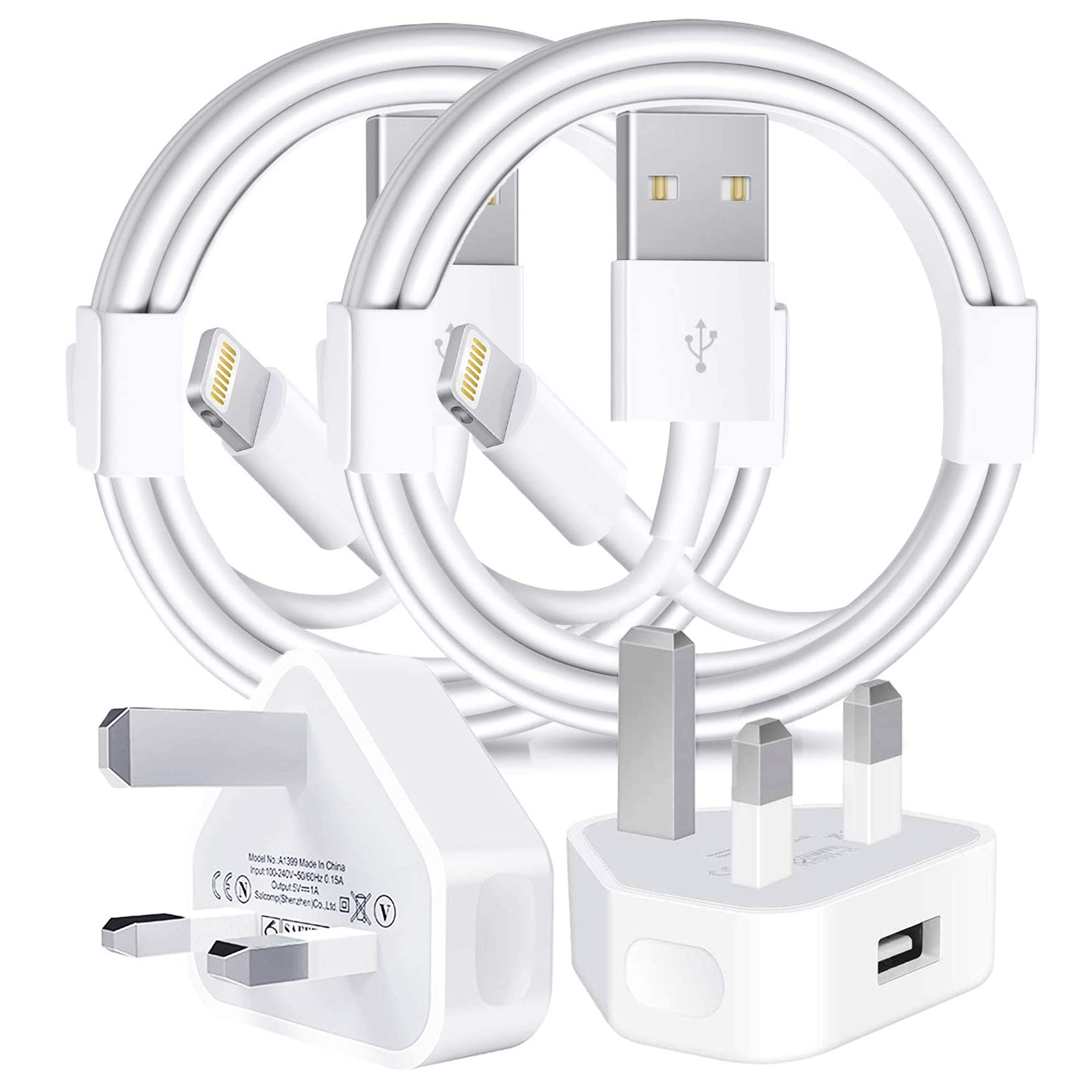 Apple MFi Certified iPhone Charger Plug and Lightning Cable - Fast Wall Charging Adapter With 2 Pack USB Cords for iPhone 13/12/11/XS/XR/8/7/6/6s Plus/SE/iPad