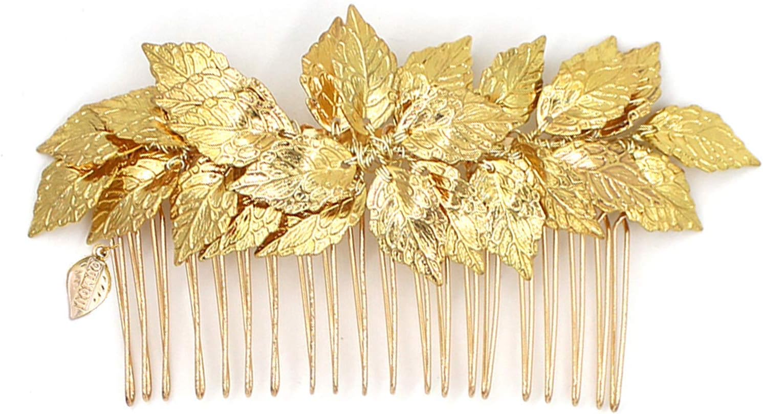 Greek Goddess Accessories Leaf Branch Headpiece Comb , Boho Bridal Wedding Headband for Bridesmaid (Rose)