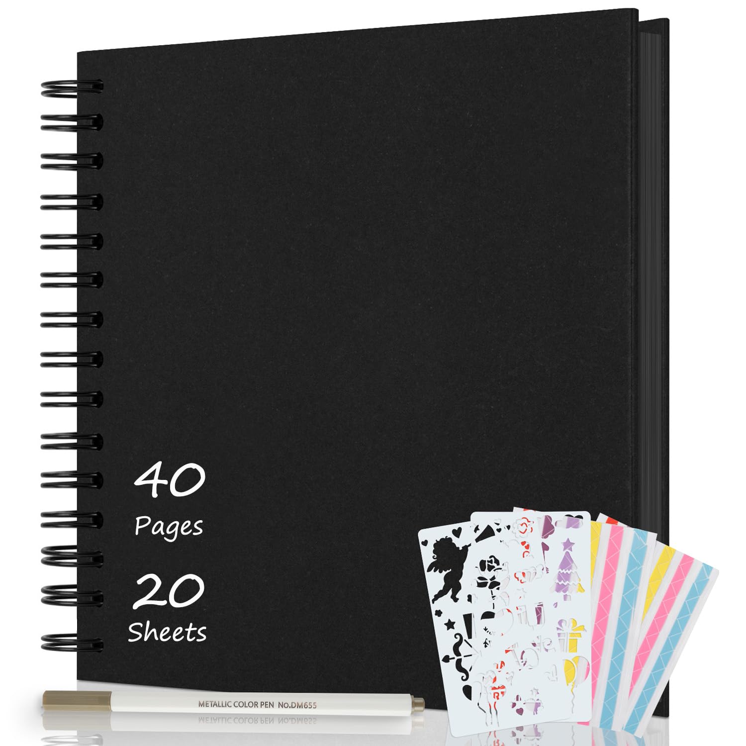 AIOR Scrapbook Album 8x8 Inch, DIY Photo Album Hardcover Kraft Paper Scrap Book 40 Pages Memory Book for Family, Guest Book for Wedding Anniversary Valentines Day (Black)