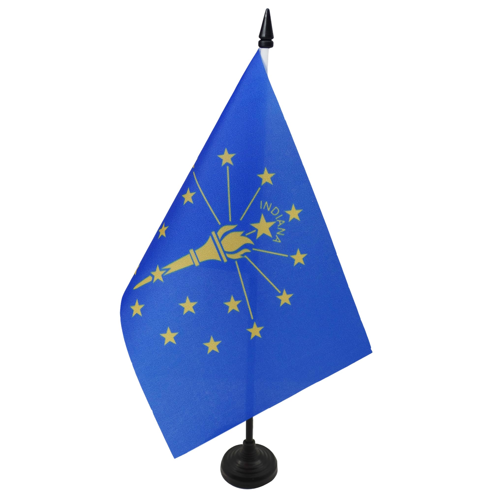 AZ FLAG Indiana Table Flag 5'' x 8'' - US state of Indiana Office Decoration 100% Polyester 21 x 14 cm - Mini Desk Flag with Pole and Black Plastic Base